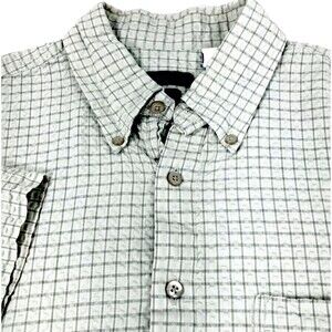 Van Heusen Studio Shirt Textured Green Plaid L 16 16.5 Cotton Butn Preppy Career